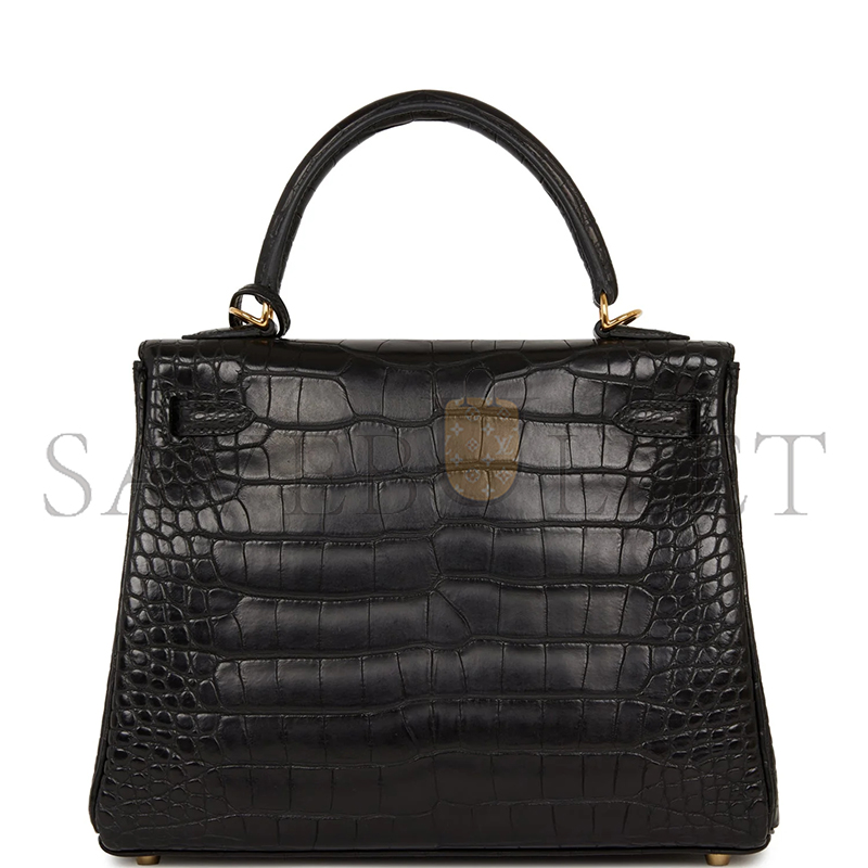 H**mes master kelly retourne 25 black matte alligator gold hardware (25*20*13cm)